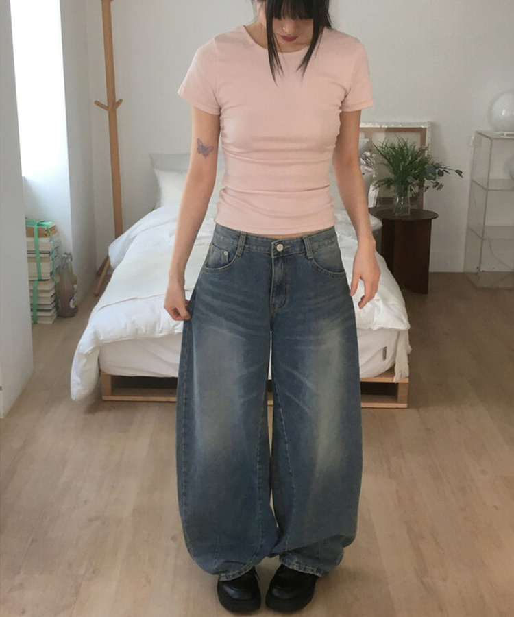 ウォッシングワイドバルーンデニムパンツ BLUE DENIM