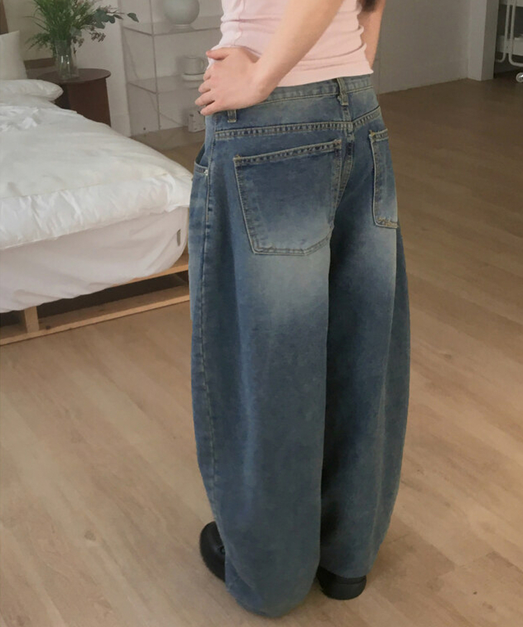 ウォッシングワイドバルーンデニムパンツ BLUE DENIM