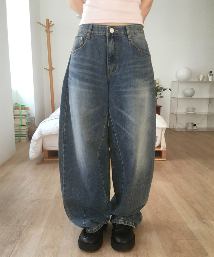 ウォッシングワイドバルーンデニムパンツ BLUE DENIM