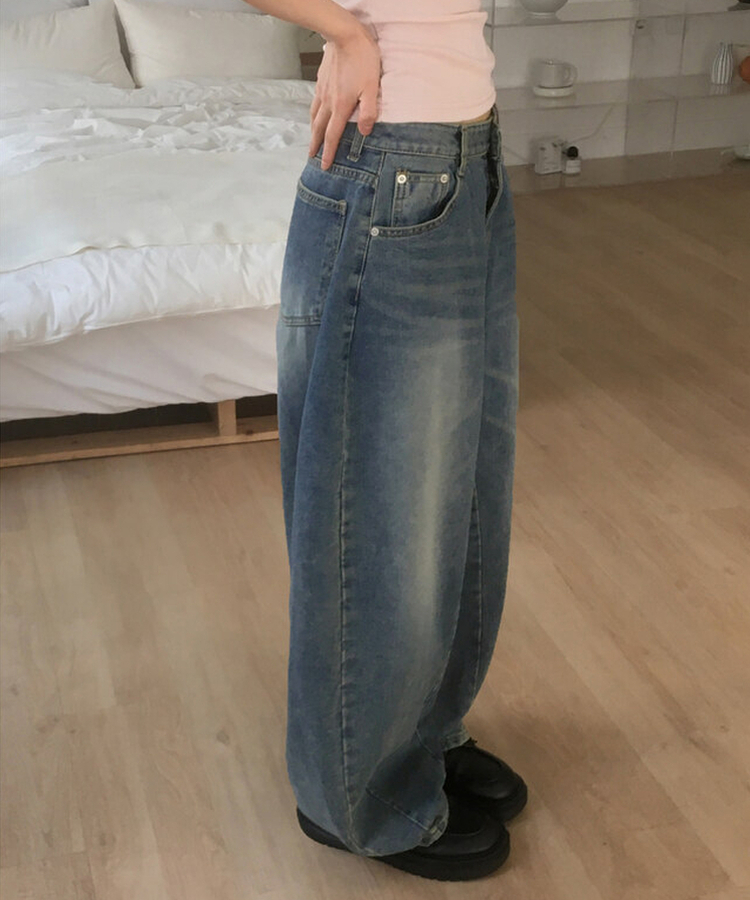 ウォッシングワイドバルーンデニムパンツ BLUE DENIM