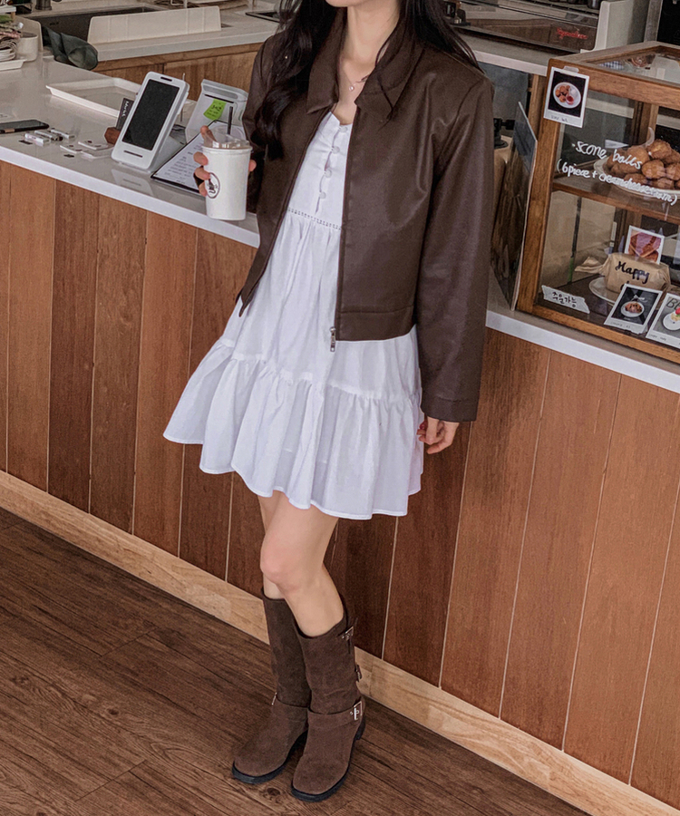 リボンショルダーフレアワンピース IVORY