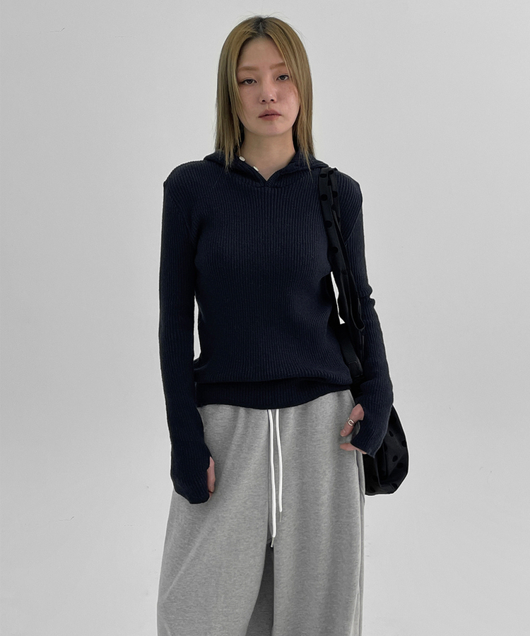 ボタンウォーマーフードニット(9color) NAVY