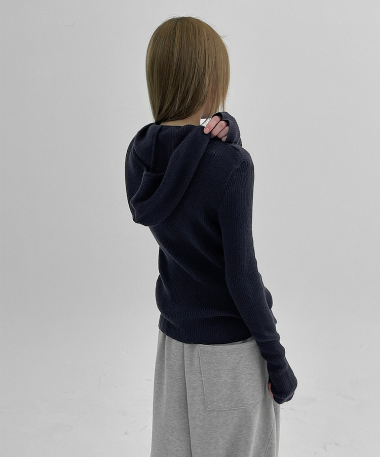 ボタンウォーマーフードニット(9color) NAVY