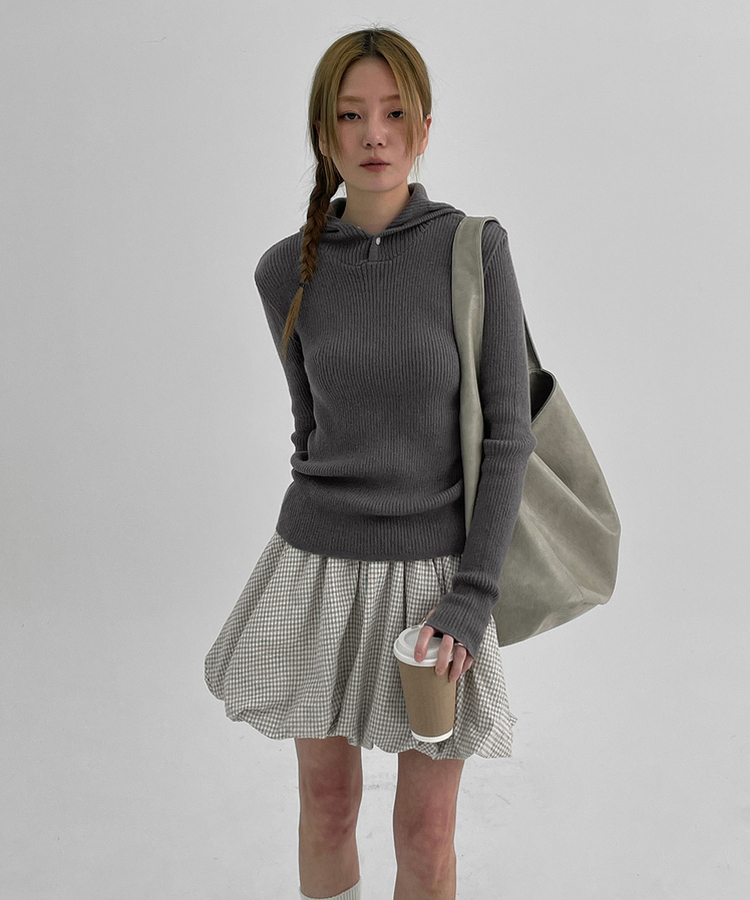 ボタンウォーマーフードニット(9color) GREY