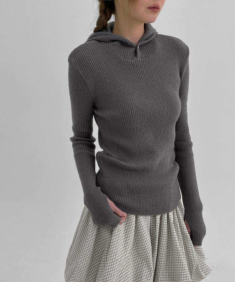 ボタンウォーマーフードニット(9color) GREY