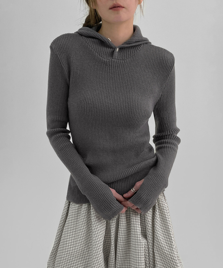ボタンウォーマーフードニット(9color) GREY