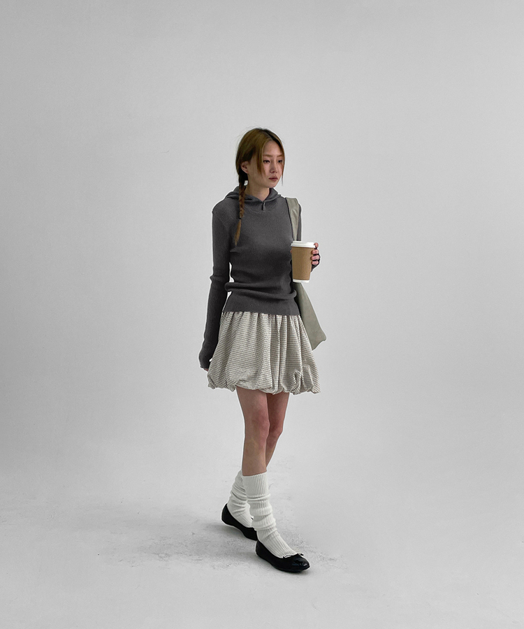 ボタンウォーマーフードニット(9color) GREY