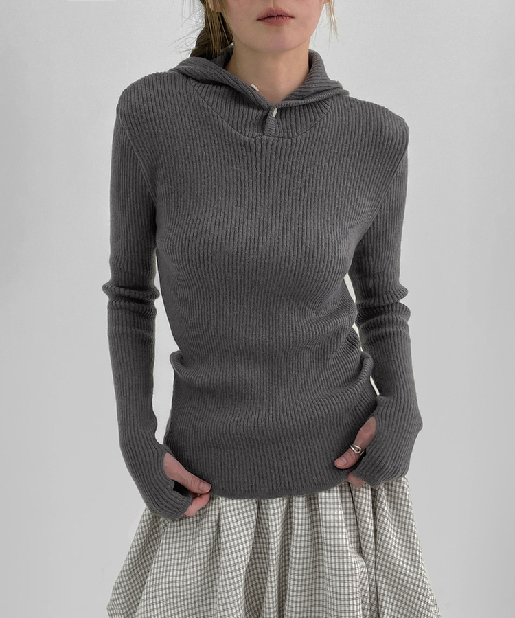 ボタンウォーマーフードニット(9color) GREY
