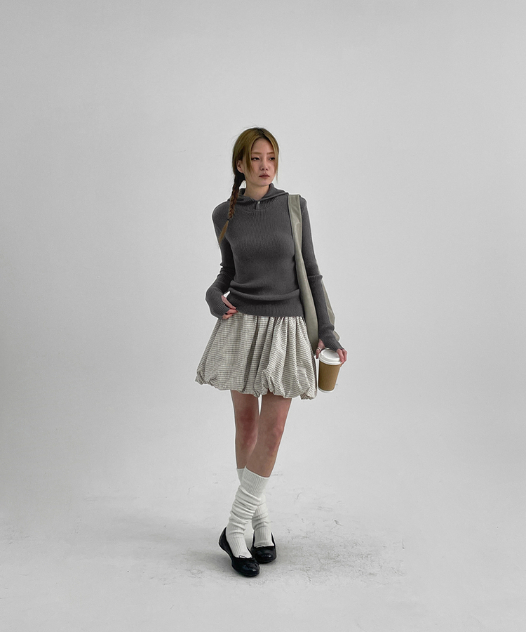 ボタンウォーマーフードニット(9color) GREY