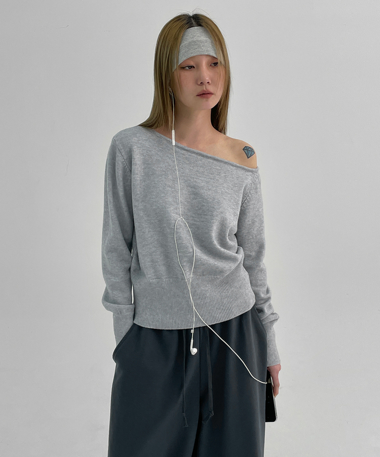 アンバランスオフショルダーニット(5color) GREY