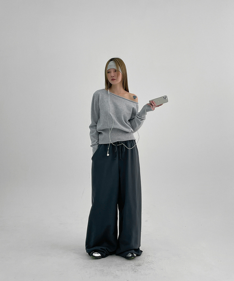 アンバランスオフショルダーニット(5color) GREY