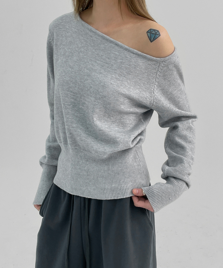 アンバランスオフショルダーニット(5color) GREY
