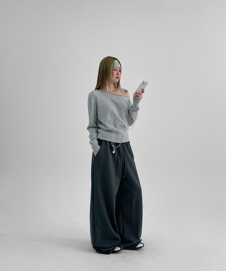 アンバランスオフショルダーニット(5color) GREY
