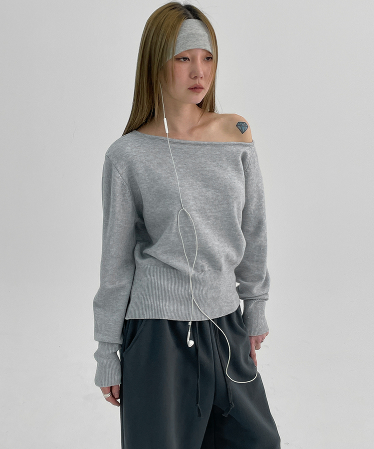 アンバランスオフショルダーニット(5color) GREY