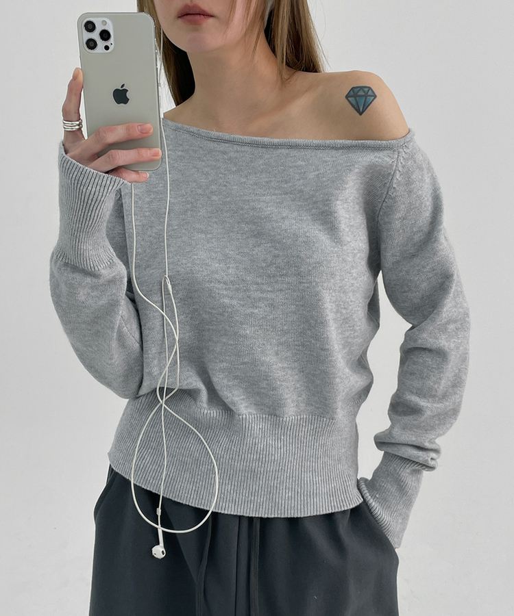 アンバランスオフショルダーニット(5color) GREY