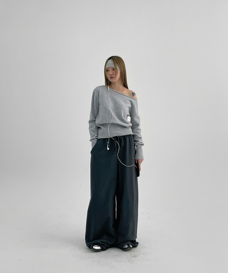 アンバランスオフショルダーニット(5color) GREY