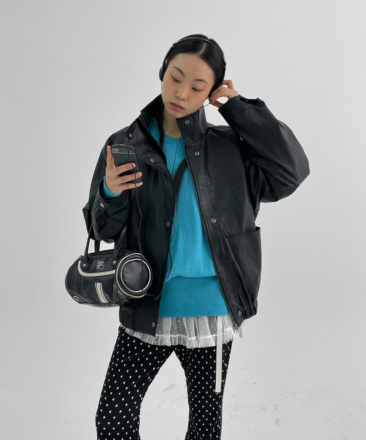 ハイネックレザージャケット BLACK