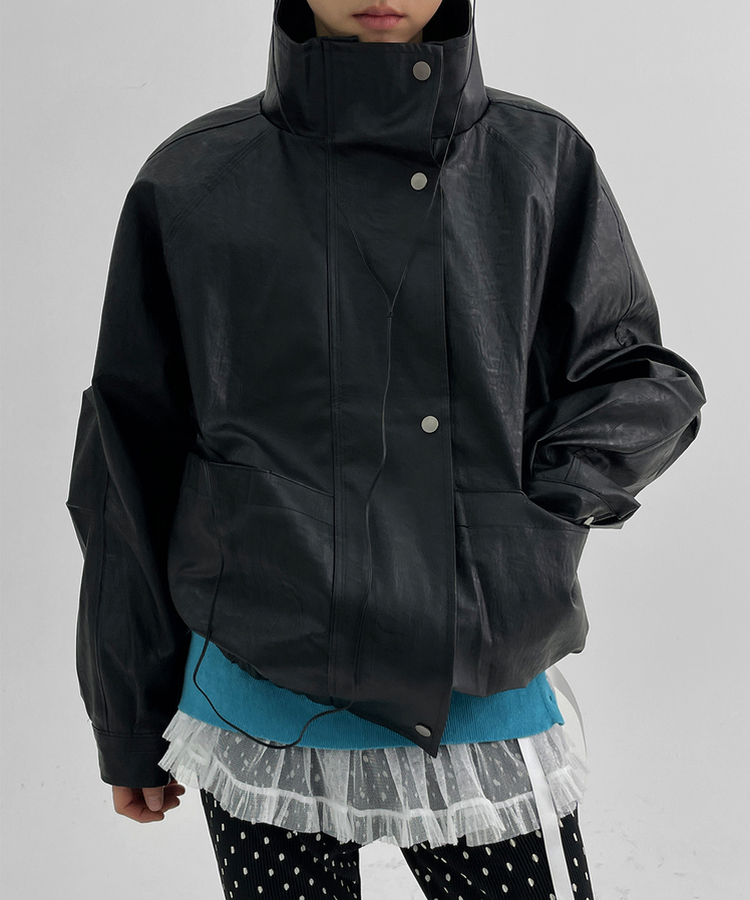 ハイネックレザージャケット BLACK
