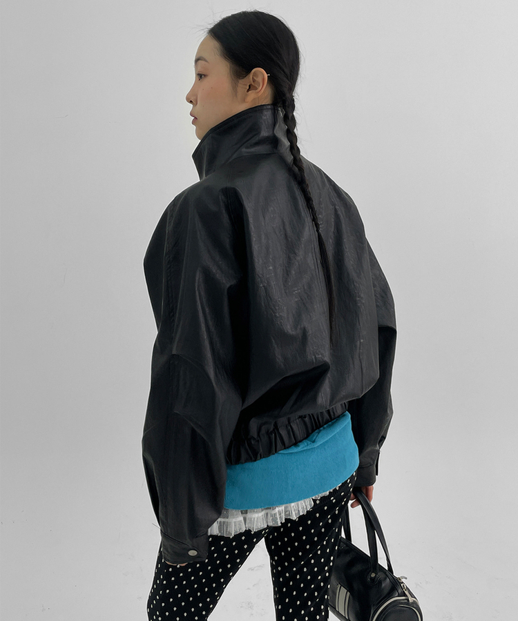 ハイネックレザージャケット BLACK