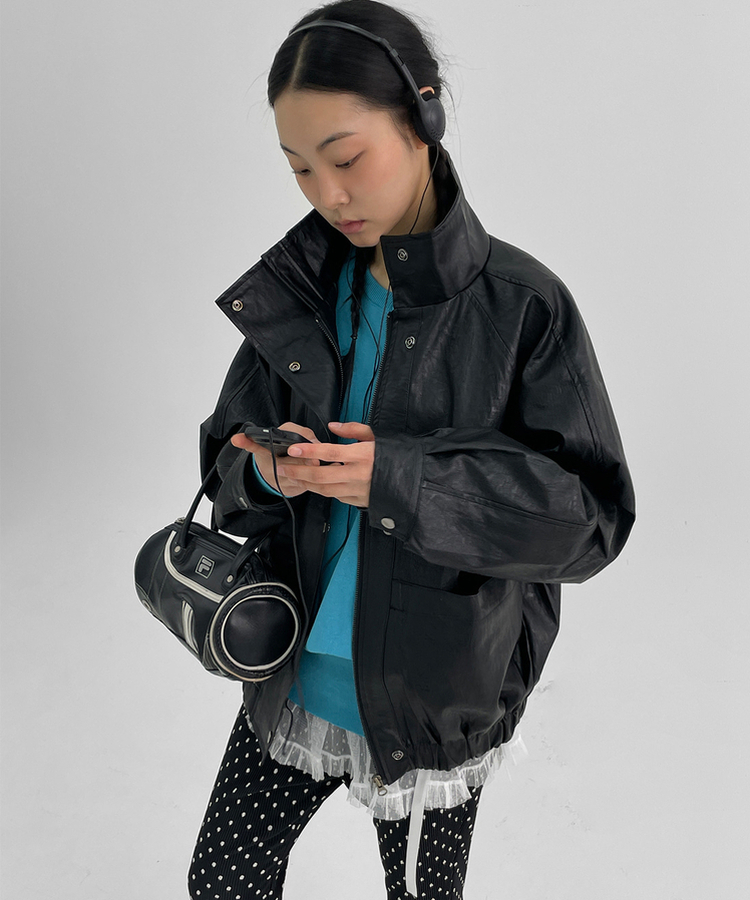 ハイネックレザージャケット BLACK