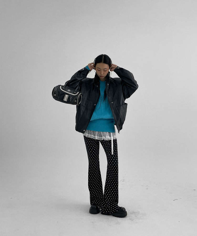 ハイネックレザージャケット BLACK