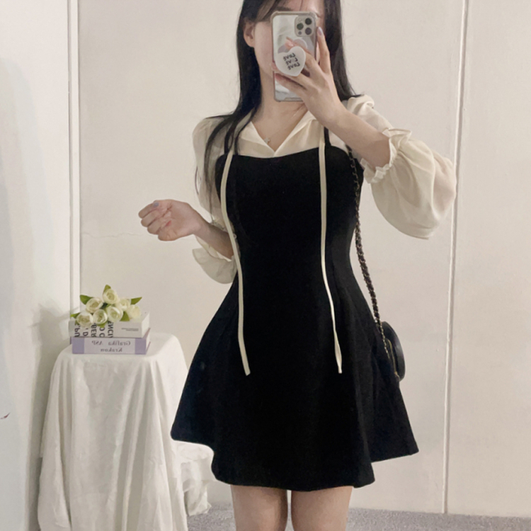 リボンシフォンブラウスワンピース BLACK