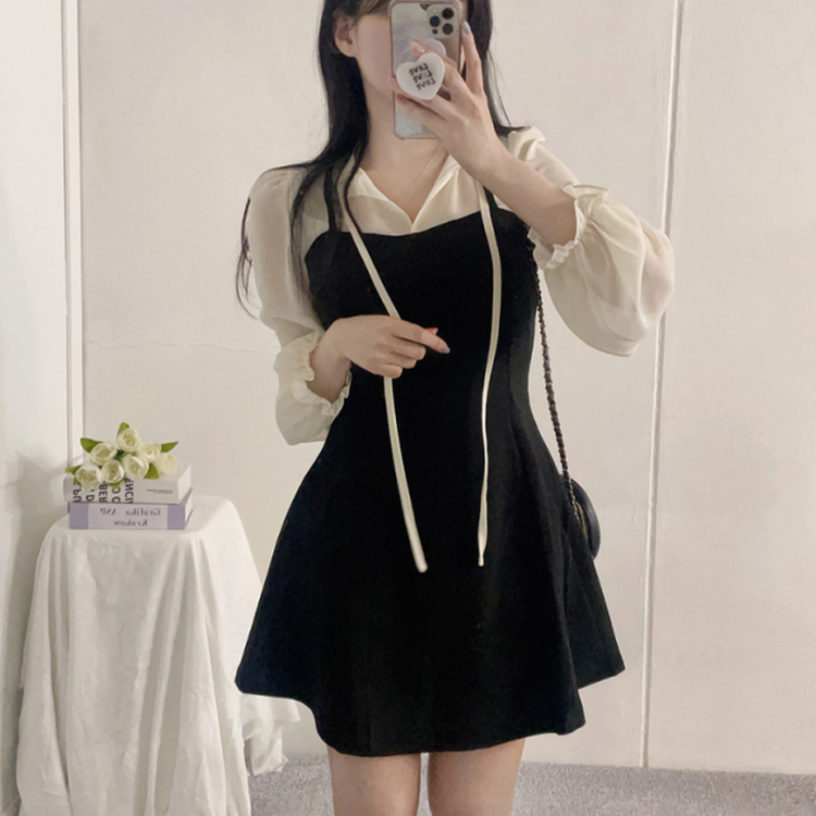 リボンシフォンブラウスワンピース BLACK