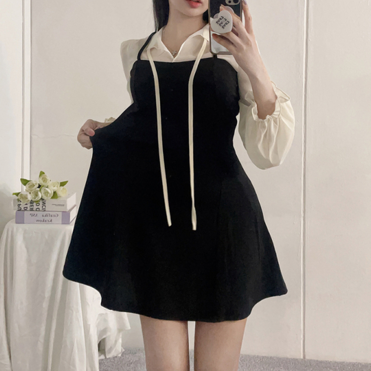 リボンシフォンブラウスワンピース BLACK