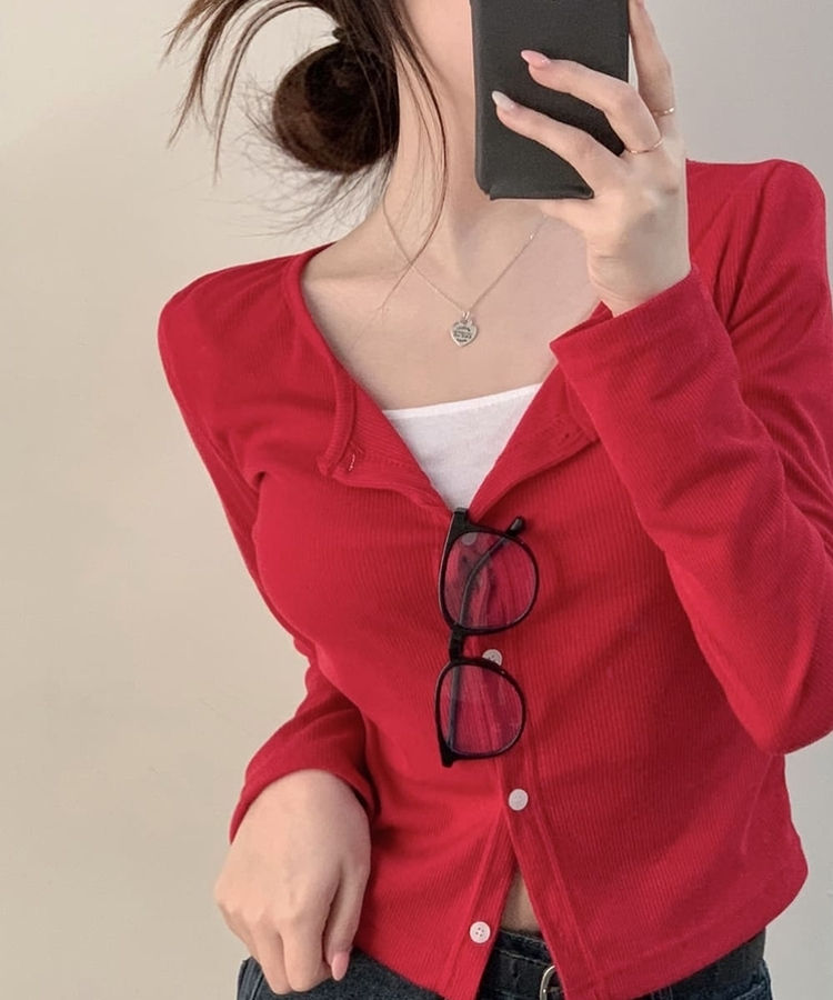 デイリーコットンカーディガン(5color) RED