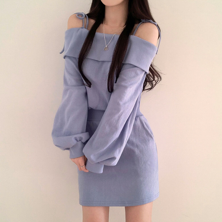 ショルダーリボンウエストワンピース SKY BLUE