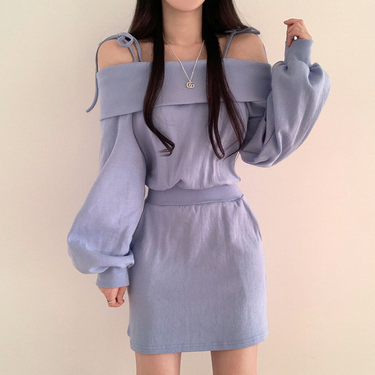 ショルダーリボンウエストワンピース SKY BLUE