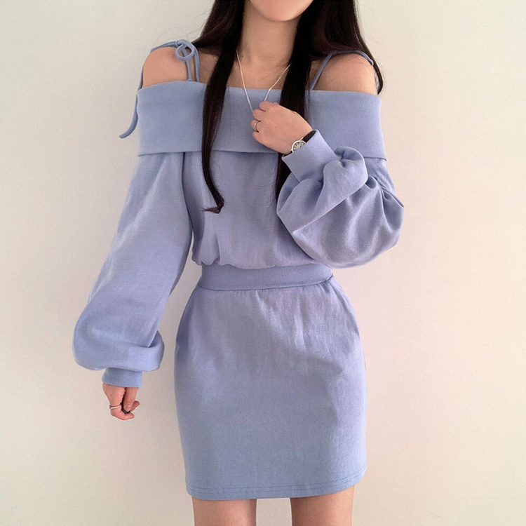 ショルダーリボンウエストワンピース SKY BLUE