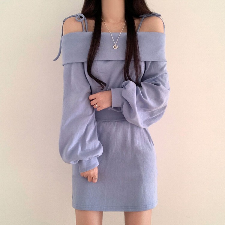 ショルダーリボンウエストワンピース SKY BLUE