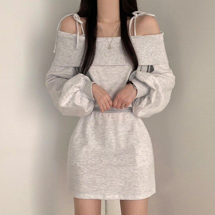 ショルダーリボンウエストワンピース MELANGE WHITE