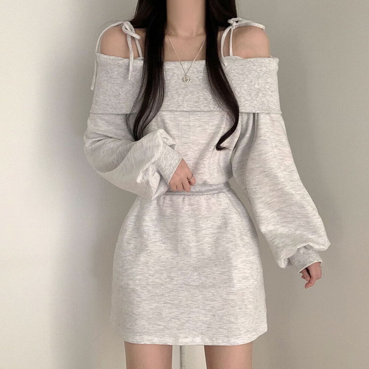 ショルダーリボンウエストワンピース MELANGE WHITE