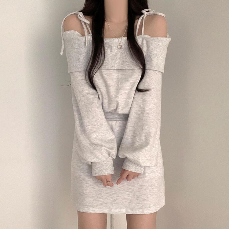 ショルダーリボンウエストワンピース MELANGE WHITE