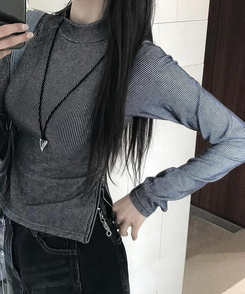 長袖Tシャツ ファスナーハイネックTシャツ BLACK