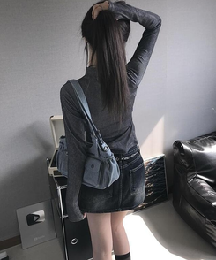 長袖Tシャツ ファスナーハイネックTシャツ BLACK