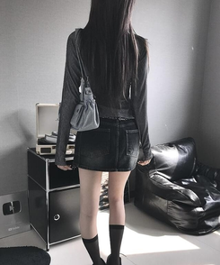 長袖Tシャツ ファスナーハイネックTシャツ BLACK