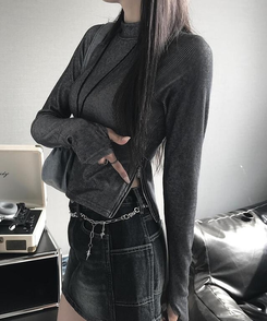 長袖Tシャツ ファスナーハイネックTシャツ BLACK