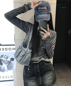 長袖Tシャツ ファスナーハイネックTシャツ BLACK