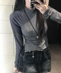 長袖Tシャツ ファスナーハイネックTシャツ BLACK