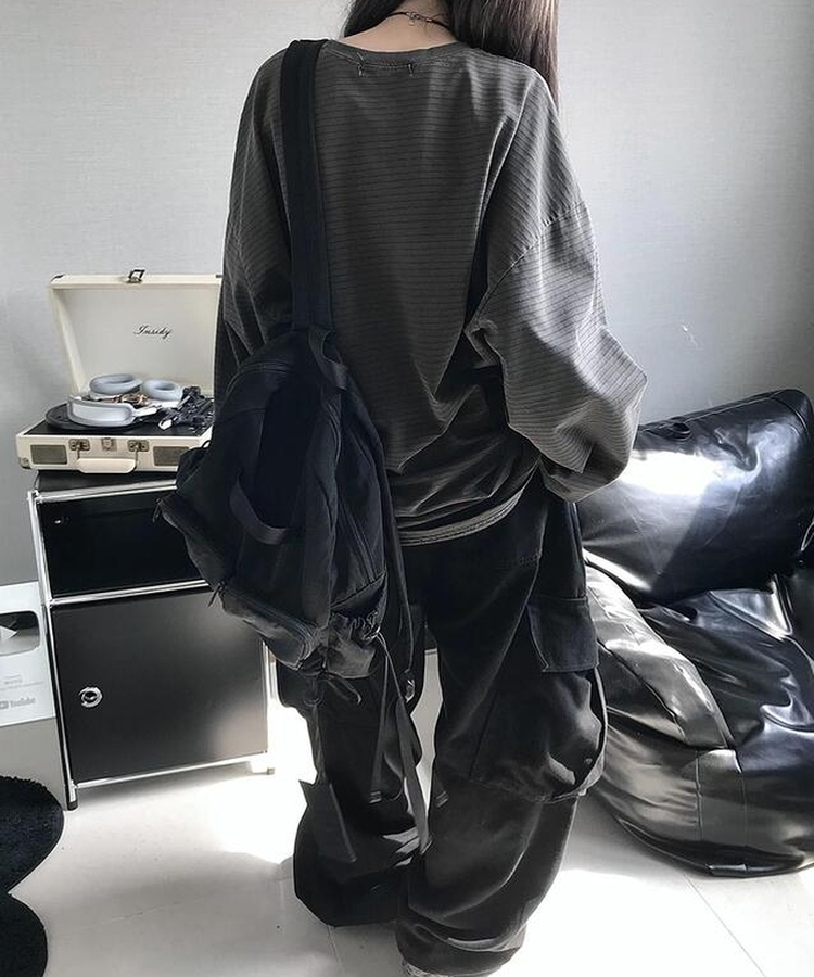 ピグメントストライプTシャツ CHARCOAL