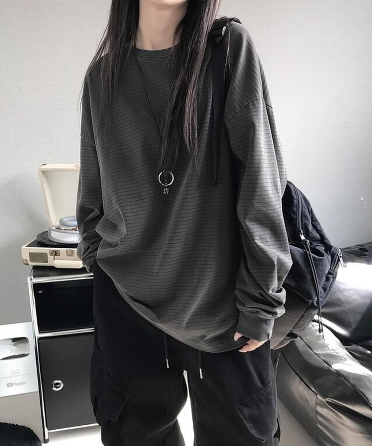 ピグメントストライプTシャツ CHARCOAL
