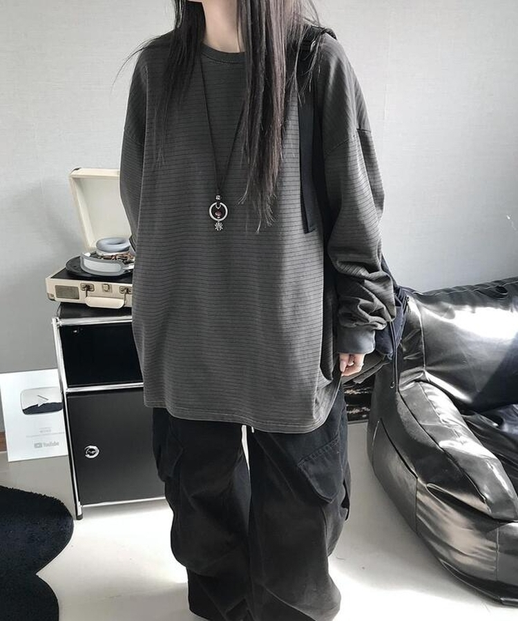 ピグメントストライプTシャツ CHARCOAL