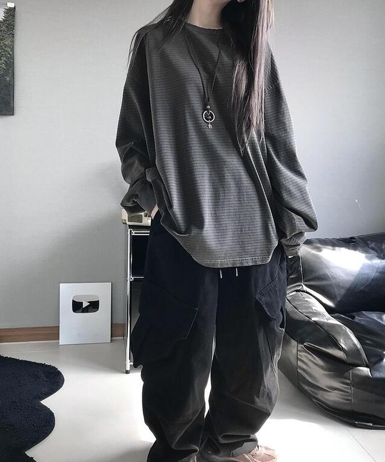 ピグメントストライプTシャツ CHARCOAL