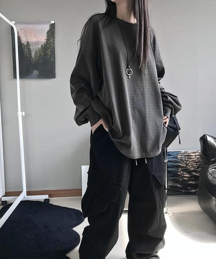 ピグメントストライプTシャツ CHARCOAL