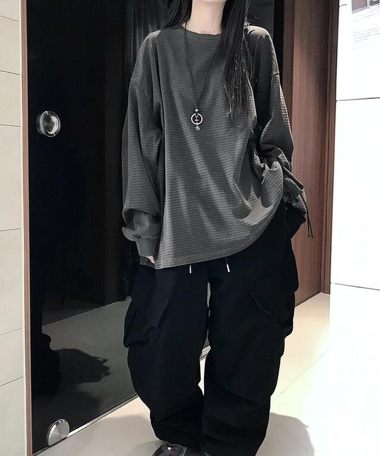 ピグメントストライプTシャツ CHARCOAL