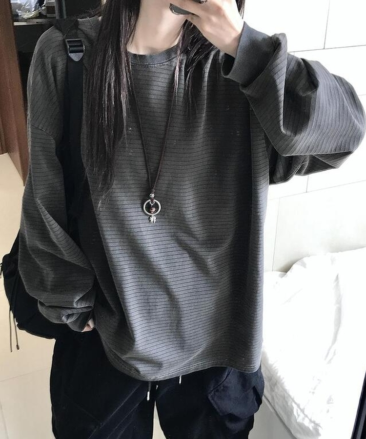 ピグメントストライプTシャツ CHARCOAL