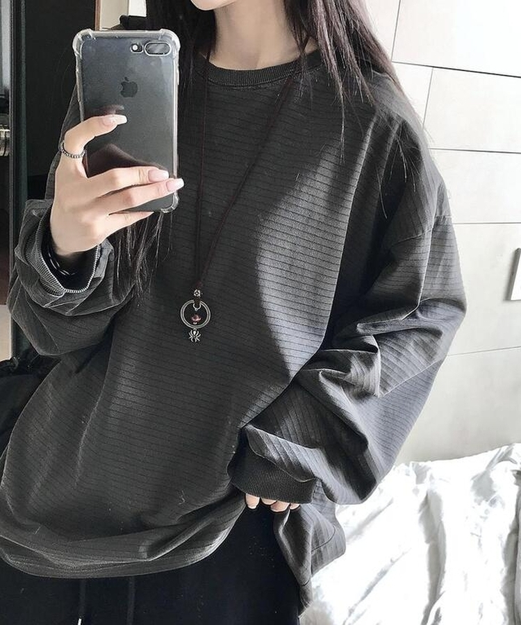 ピグメントストライプTシャツ CHARCOAL
